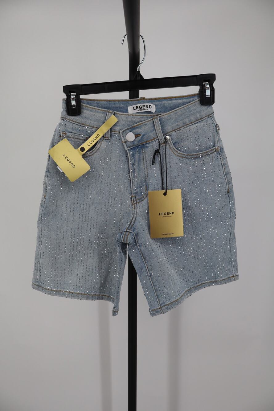 NEW Legend Rhinestone Jean Shorts Blue Light Wash High Rise Denim Size S